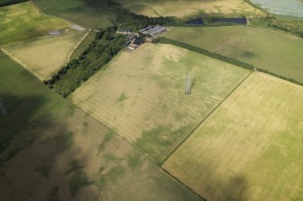 Oblique aerial view centred on the cropmarks of the possible barrow, taken from the ESE.