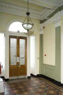 Interior. Office/Administrative block. Ground floor. View of office entrance hall looking towards main doors onto Pilmuir Street.