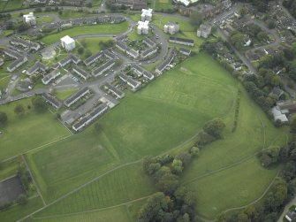 North oblique aerial view of Duntocher Roman Fort and Fortlet.