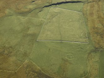 Oblique aerial view centred on the remains of the township, taken from the SSE.