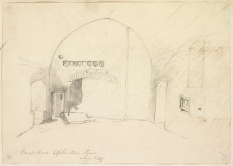 Drawing of interior of great hall, Elphinstone Tower.