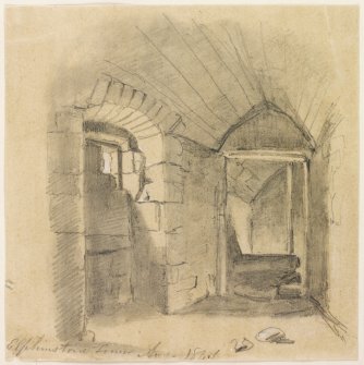 Drawing of small vaulted room, Elphinstone Tower.