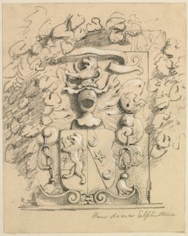 Drawing of small armorial panel, Elphinstone Tower.
