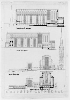 England, Warwickshire, Coventry, Coventry Cathedral, cross-section and elevation.