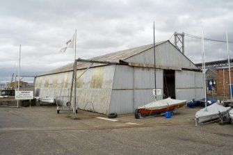 View.  Boat repair hangar (former Super Robin Aircraft Hangar) from SW.
