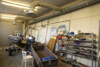 Interior.  Boat repair hangar showing workshop area.