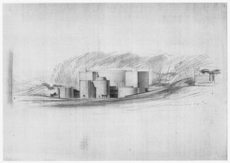 Sketch elevation of Gardner Arts Centre.
