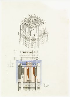 Married Quarters, Tower Block (Block F).
Sketch detail showing proposed designs for the tower top.