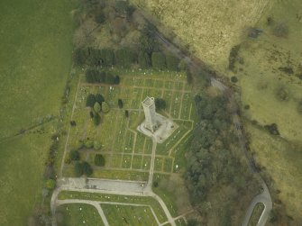 Oblique aerial view centred on the memorial and cemetery, taken from the NE.