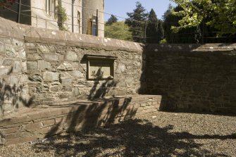 View of garden bench.