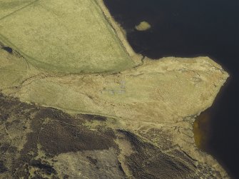 Oblique aerial view centred on the remains of the farmstead and rig, taken from the ESE.