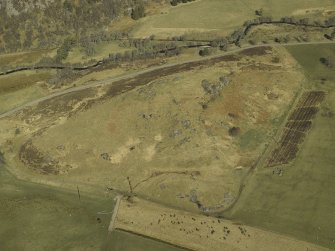 Oblique aerial view centred on the remains of the fort, taken from the SSE.