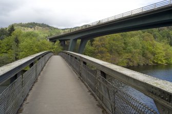 Bridge deck. View from S with new road bridge above