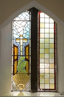 Interior. Detail of stained glass window
