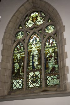 Interior. South transept stained glass window by C E Kempe c.1895