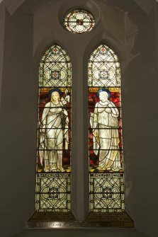 Interior. Nave south side stained glass window of Virgin and St Elizabeth c.1885