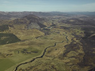 General oblique aerial view of Lochan Ruadh centred on the course of the Military road, taken from the SW.