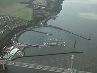 Oblique aerial view centred on Port Edgar harbour and former Naval Base, taken from the E.
