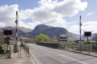 View.  From NW showing road swing bridge and railway signal box.