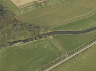 Oblique aerial view centred on the footbridge, taken from the S.