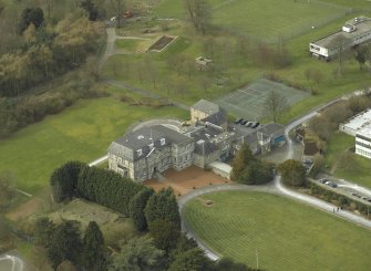 Oblique aerial view centred on the military headquarters, taken from the ESE.