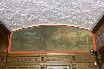 Interior. Hall. View of mural painting above dining room door