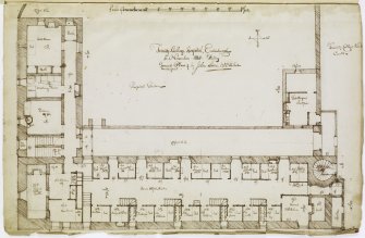 Digital copy of page 8: Ink sketch of Ground Plan of Trinity College Hospital
Insc. "Trinity College Hospital, Edinburgh. 6 November 1840 -Friday. Ground Plan underpart by John Sime"
'MEMORABILIA, JOn. SIME  EDINr.  1840'