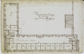 Digital copy of page 10: Ink sketch of Plan of second storey of Trinity College Hospital.
Insc. "Trinity College Hospital, Edinburgh. Plan of Second Storey - Friday 6th November 1840. J.Sime"
'MEMORABILIA, JOn. SIME  EDINr.  1840'