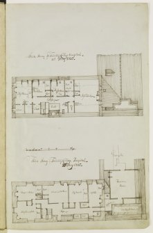 Digital copy of page 11: Ink sketches of Attic and Third Storey Plans of Trinity College Hospital
Insc. "Attick Storey of Trinity College Hospital; Third Storey of Trinity College Hospital. 20th May 1845"
'MEMORABILIA, JOn. SIME  EDINr.  1840'