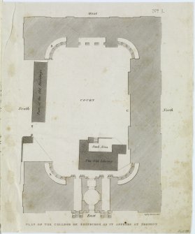 Digital copy of page 14 verso: Engraving of Plan of Old College.
Insc. "Plan of the College of Edinburgh as it appears at present.  Eng.d by W.H.Lizars Edin.r"
'MEMORABILIA, JOn. SIME  EDINr.  1840'