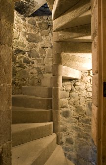 Interior view of stone staircase, Castle Stalker, Argyll.