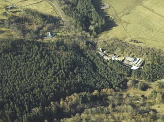 Oblique aerial view centred on Stobs Station and the Barns Viaduct, taken from the NE.