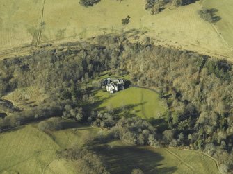 Oblique aerial view centred on Stobs Castle, taken from the SE.