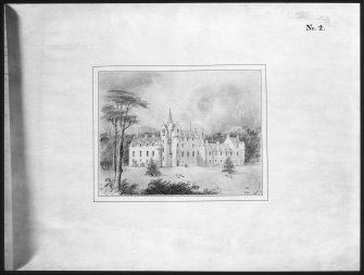 Ballindalloch Castle.
Mechanical copy of drawing.
Sketch of third design of new entrance, completed. 'No. 4'
Signed: 'T. McK'.