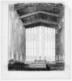 Coventry churches.
Interior perspective towards altar.