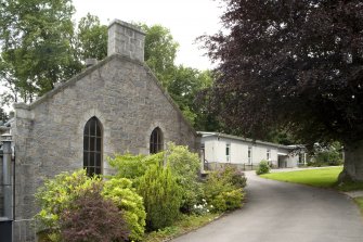 View of original hall and modern hall from SE