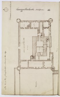 Digital copy of page 17 verso: "No.1 Ground Plan of Craigmillar Castle, near Edinburgh, 1803/4 & 1829"
'MEMORABILIA, JOn. SIME  EDINr.  1840'