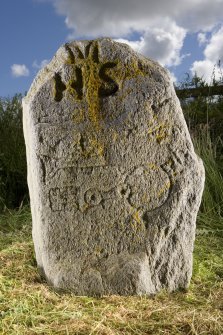 Upper Manbean Pictish symbol stone. View of symbol-incised face