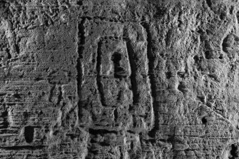 Detail of  Pictish rectangle symbol on wall of Sculptor's Cave