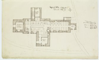 Digital copy of page 49: Ink sketch plan of Uphall Church.
Insc. "Uphall Kirk, Linlithgowshire. December 1847, J.S."
'MEMORABILIA, JOn. SIME  EDINr.  1840'.