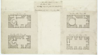 Digital copy of page 55: Ink sketch plans of ground, second, third and fourth floors of Alloa Tower.
'MEMORABILIA, JOn. SIME  EDINr.  1840'