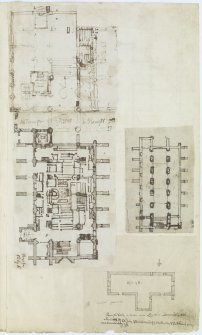 Digital copy of page 61: Ink sketch plans of Dunfermline Abbey Church and of Rosyth Church.
'MEMORABILIA, JOn. SIME  EDINr.  1840'