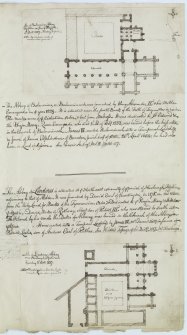 Digital copy of page 62: Ink sketch plans of site of Balmerino Abbey and of Lindores Abbey, both with written text giving details of history of the abbeys.
'MEMORABILIA, JOn. SIME  EDINr.  1840'