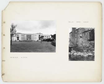 Page of practice portfolio showing views of Gribloch and Bell's Brae House.
