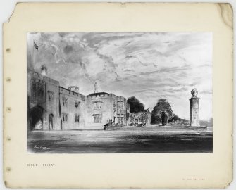 Page of practice portfolio showing perspective of Rossie Priory.
