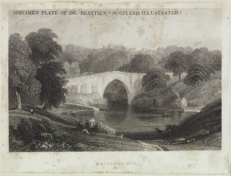 Digital copy of page 86 verso: Engraving showing general view of Bridge of Don
Insc. "Specimen Plate of Dr Beattie's 'Scotland Illustrated'  Bridge of Don or Brig O'Balgownie. W.Purser.  H.Wallis"
'MEMORABILIA, JOn. SIME  EDINr.  1840'