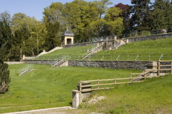 Terrace gardens and NW pavilion, view from S