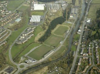 Oblique aerial view centred on Mansfield Park Rugby Ground and Albert Park Football ground, taken from the SW.