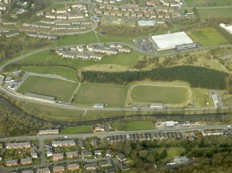 Oblique aerial view centred on Mansfield Park Rugby Ground and Albert Park Football ground, taken from the SE.