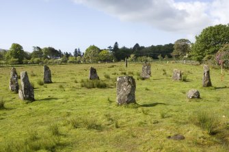 Stone circle, view  from NE (with range pole)